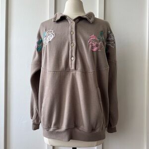Bonnie Evans Embroidered Rose Pullover Sweatshirt